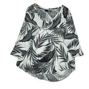 Tamari 100% Linen Palm Leaf Print Top Plus Sz 2X V-Neck 3/4 Sleeve Blouse Resort